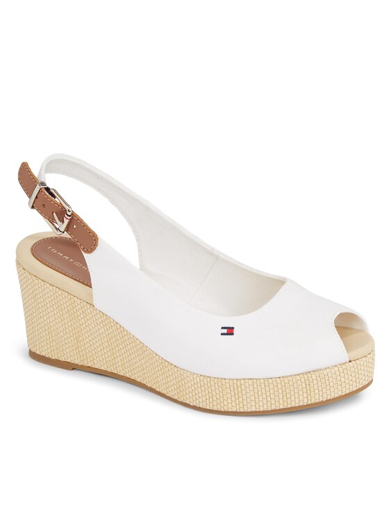 Tommy Hilfiger Tommy Hilfiger Espadrilės Iconic Elba Sling Back Wedge FW0FW04788 Balta