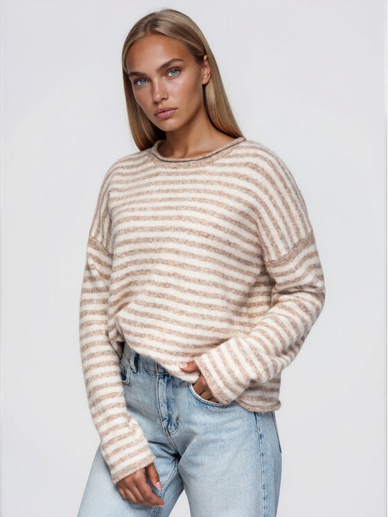 Ombre Ombre Sweter OW-SW-E0057 Beżowy Relaxed Fit