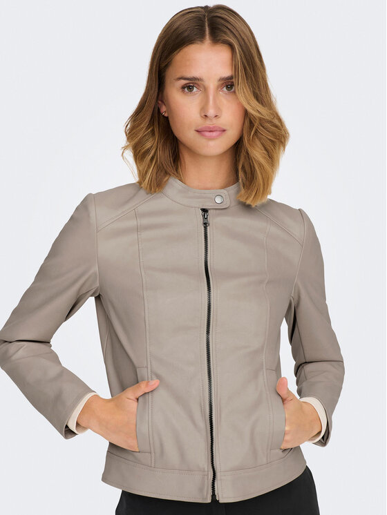 JDY JDY Bunda z imitácie kože Emily 15241382 Béžová Slim Fit