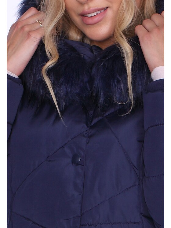 Perso Perso Zimní kabát z oryginalnym pikowaniem Tmavomodrá Slim Fit