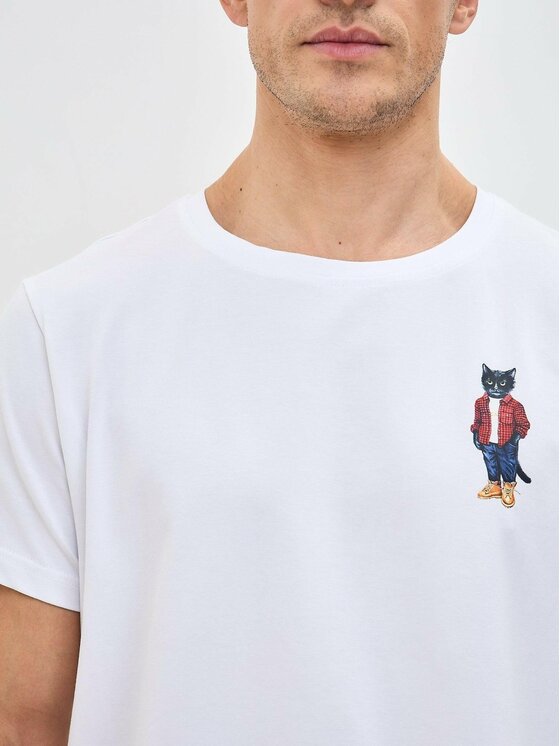 CAT by maniita lacitta CAT by maniita lacitta T-Shirt Printed men's t-shirt with CAT Biały Regular Fit