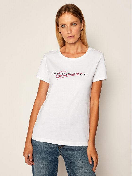 Guess Guess Tričko Ss Cn Genziana Tee W0YI47 I3Z00 Biela Slim Fit