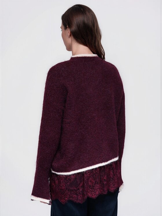 Ombre Ombre Svetr OW-SW-E0041 Bordó Relaxed Fit