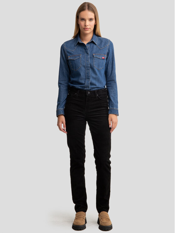 BIG STAR BIG STAR Spodnie materiałowe KATRINA HIGH WAIST CORD Czarny Slim Fit
