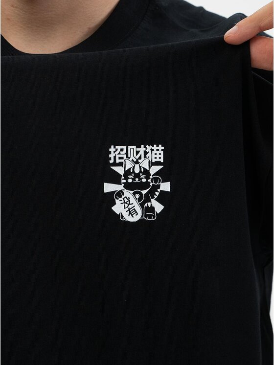 MyStars MyStars T-Shirt Koszulka Z Krótkim Rękawem Oversize Męska Czarna MyStars Chinese Cat XXL Czarny Oversize