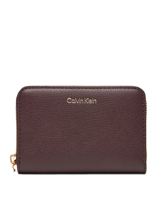 Calvin Klein Duży Portfel Damski Foil Logo Medium Zip Around LV04F1091G Bordowy