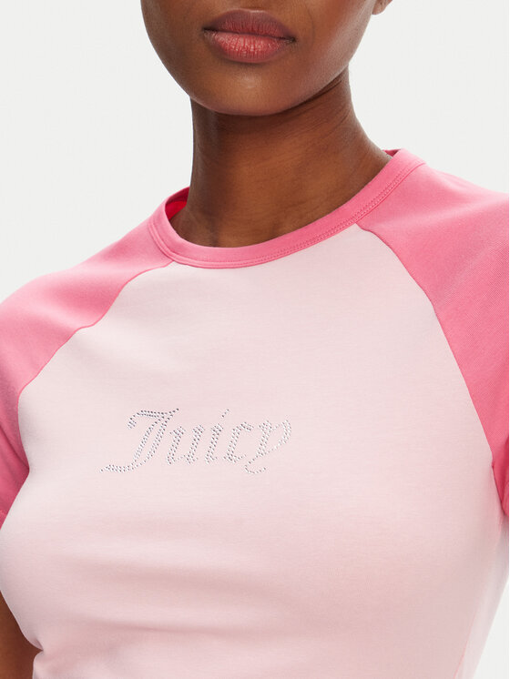 Juicy Couture Juicy Couture Póló Contrast JCWCT125307 Rózsaszín Slim Fit