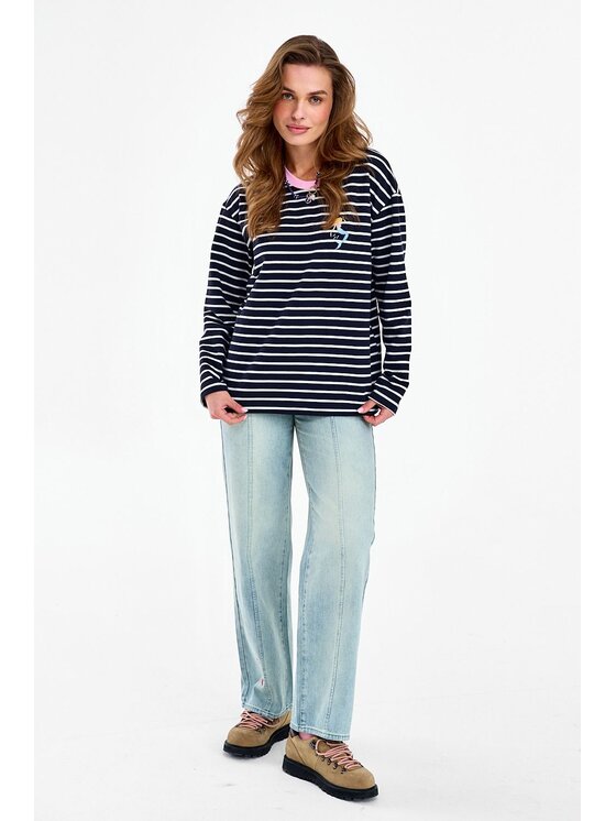 NAOKO NAOKO Longsleeve Aquamarine Czarny Regular Fit