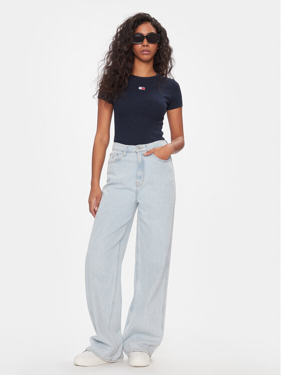 Tommy Jeans Tommy Jeans Marškinėliai Badge DW0DW17881 Tamsiai mėlyna Slim Fit