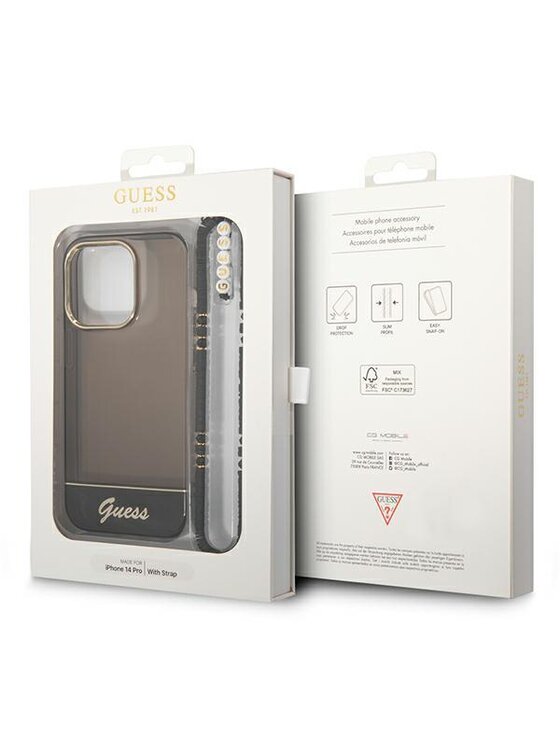 Guess Guess Etui na telefon Pearl Strap Czarny