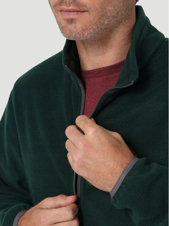 Wrangler Wrangler Sweter Adams Fleece Full Zip Zielony Regular Fit