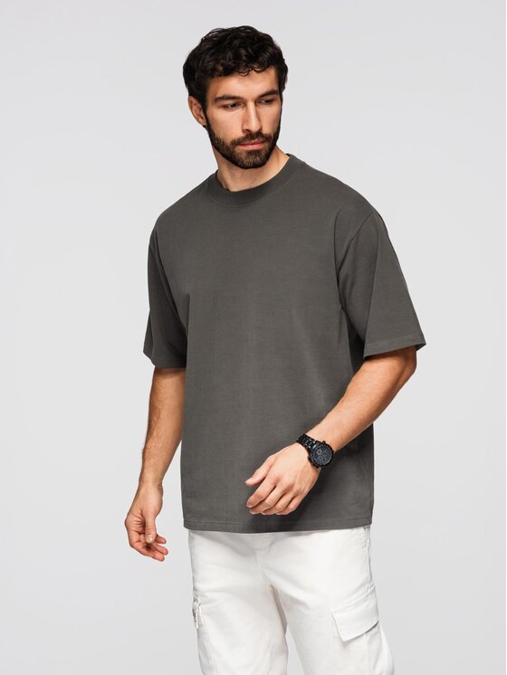 Ombre Ombre T-Shirt OM-TSBC-0267 Szary Loose Fit
