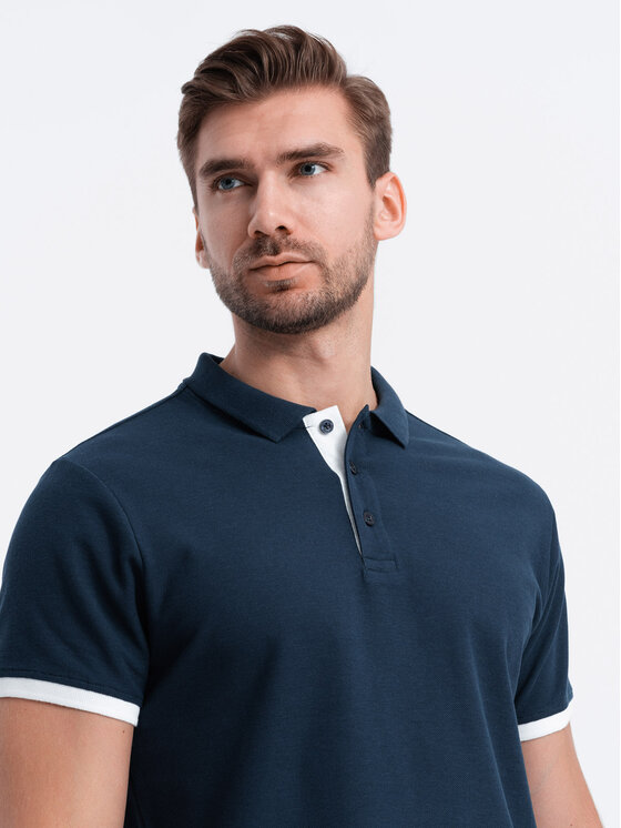 Ombre Ombre Polokošile OM-POSS-0113 Tmavomodrá Fitting Fit