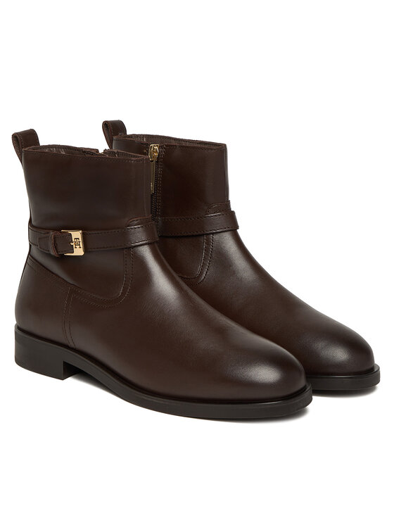 Tommy Hilfiger Tommy Hilfiger Īsie zābaki Th Buckle Riding Leather Bootie FW0FW08781 Brūns
