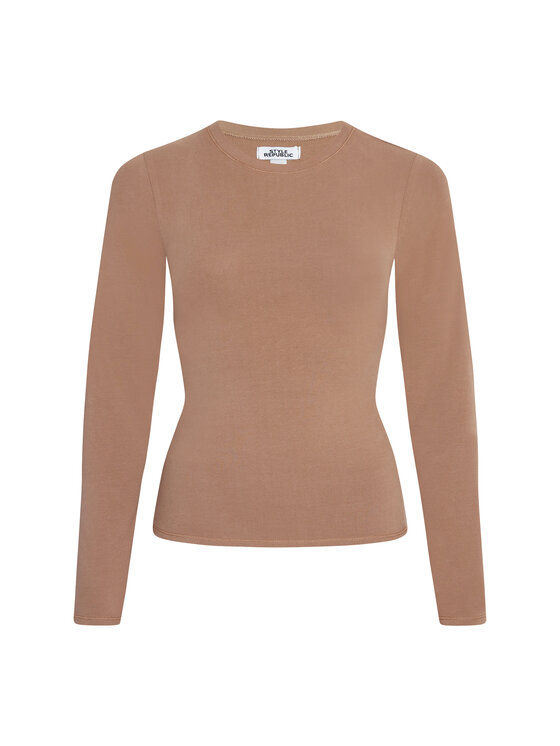Style Republic Style Republic Bluzka Long Sleeve T-Shirt Brązowy Curvy Fit