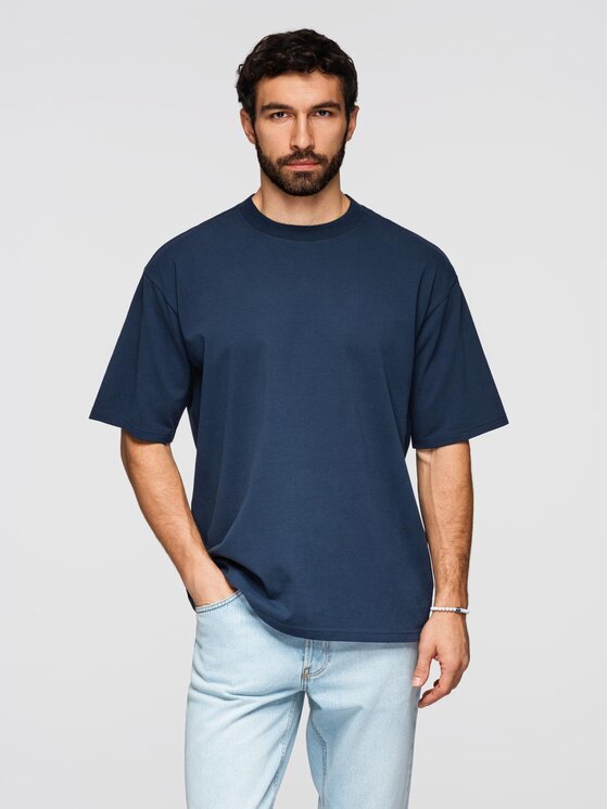 Ombre Ombre T-Shirt OM-TSBC-0267 Granatowy Loose Fit