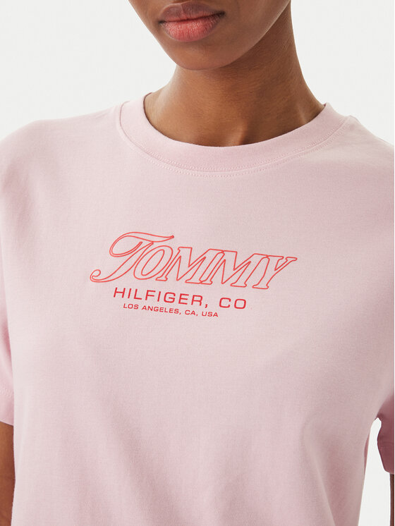 Tommy Hilfiger Tommy Hilfiger Tricou Logo Interlock WW0WW48707 Roz deschis Regular Fit