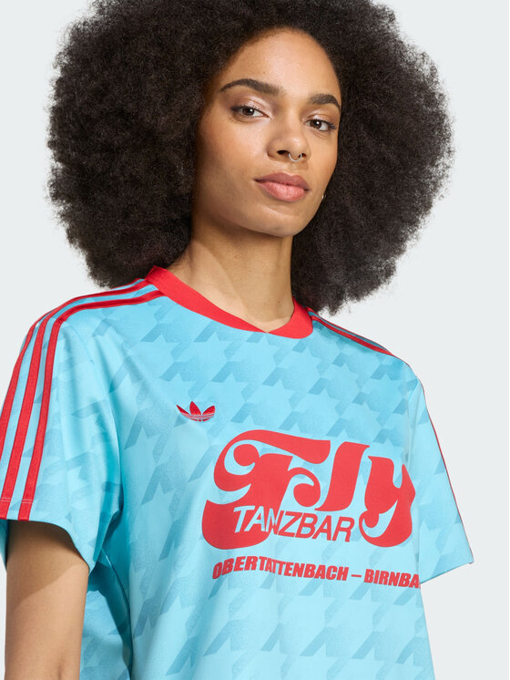 adidas adidas Koszulka techniczna Graphic Football Allover Print Jersey Błękitny Loose Fit