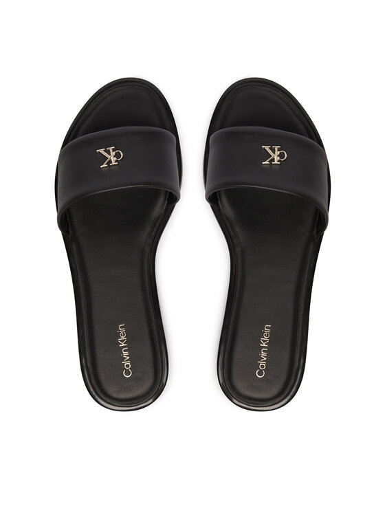 Calvin Klein Calvin Klein Šľapky Round Flat Sndl Lth Bar Hw 2 HW0HW02925 Čierna