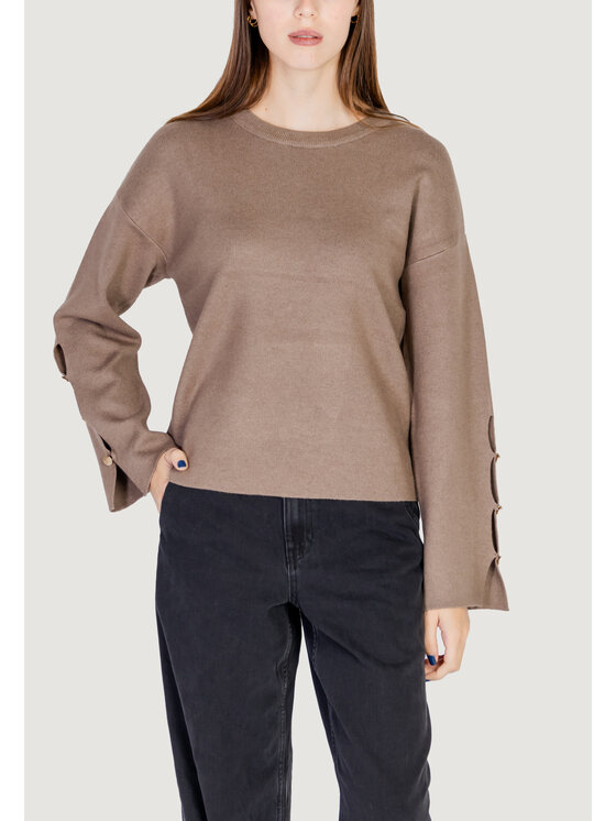 Vila Vila Maglione VICASSIE L/S BUTTON DETAIL KNIT TOP/R Marrone To Fit