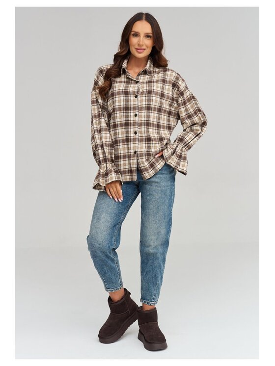 Makadamia Makadamia Koszula C98 Beżowy Loose Fit