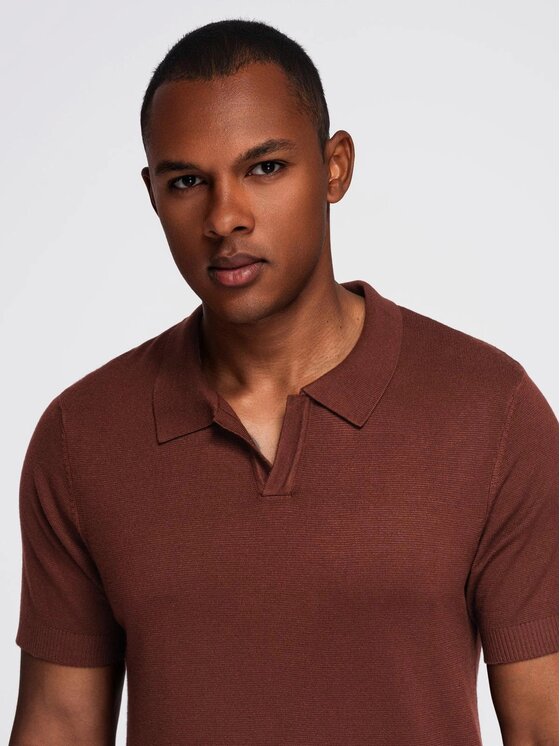 Ombre Ombre Polo OM-POSS-0159 Brązowy Slim Fit