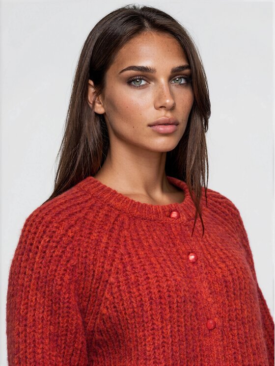 Ombre Ombre Kardigan OW-SW-E0071 Czerwony Relaxed Fit