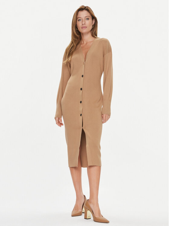 BOSS Boss Úpletové šaty Forige 50493829 Béžová Slim Fit
