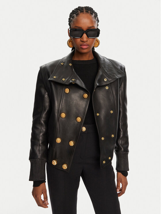 Balmain Balmain Bőrkabát DF0TH275LC62 Fekete Regular Fit