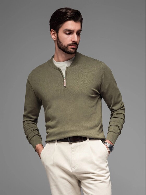 Ombre Ombre Sweter OM-SWZS-0124 Zielony Regular Fit