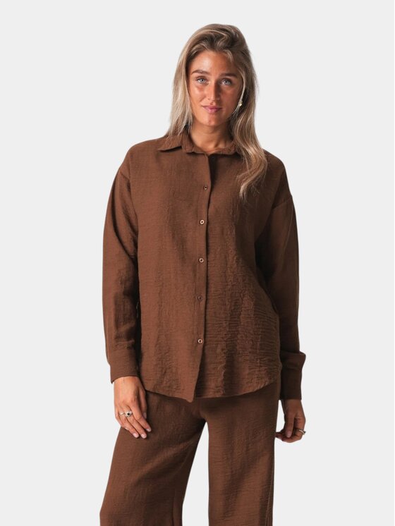 TeeShoppen TeeShoppen Koszula 'Basic Collection' Brązowy Oversize