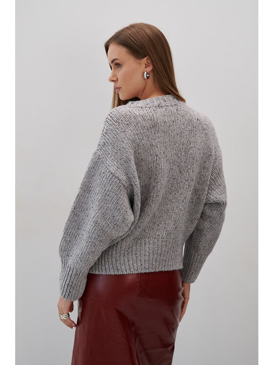 Fobya Fobya Sweter F2055 Szary Basic Fit