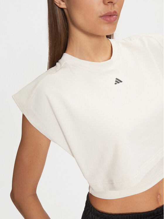 adidas adidas Тениска от техническо трико Power Boxy French Terry 3-Stripes IW3188 Екрю Slim Fit
