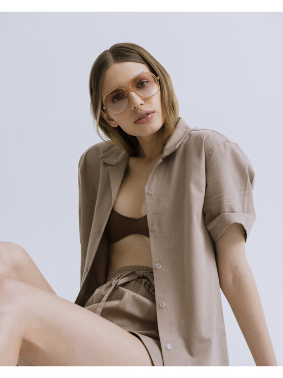 Dollina Dollina Koszula bawełniana z krótkim rękawem Brązowy Oversize