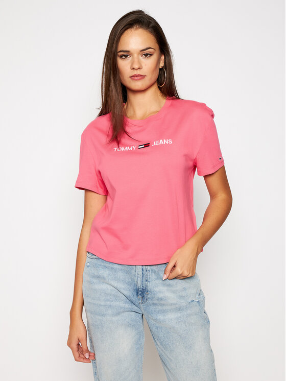 Tommy Jeans T-Shirt Modern Linear Logo Tee DW0DW08615 Różowy Loose Fit •  Modivo.pl