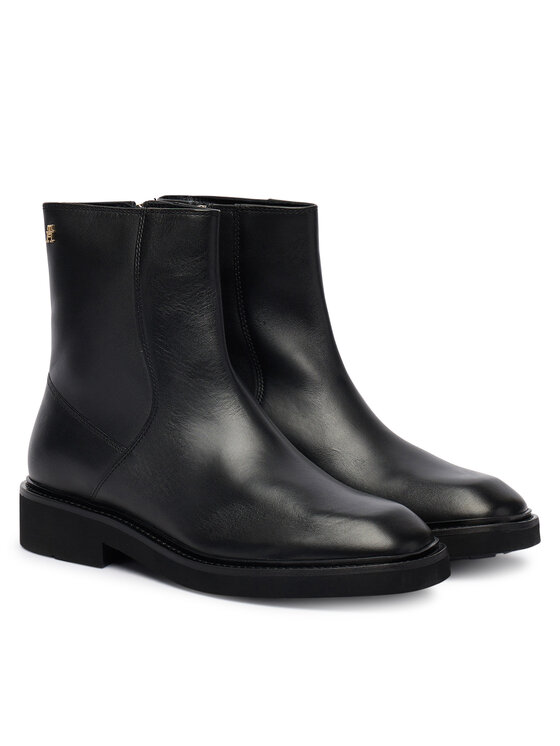 Tommy Hilfiger Tommy Hilfiger Боти Th Square Toe Leather Bootie FW0FW09046 Черен