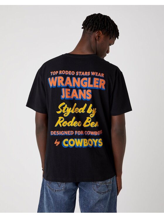 Wrangler Wrangler T-Shirt SS TEXT TEE BLACK Czarny Regular Fit