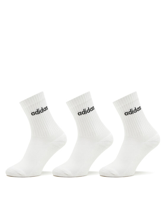 adidas chaussettes hautes unisex linear crew cushioned socks 3 pairs ht3455 blanc