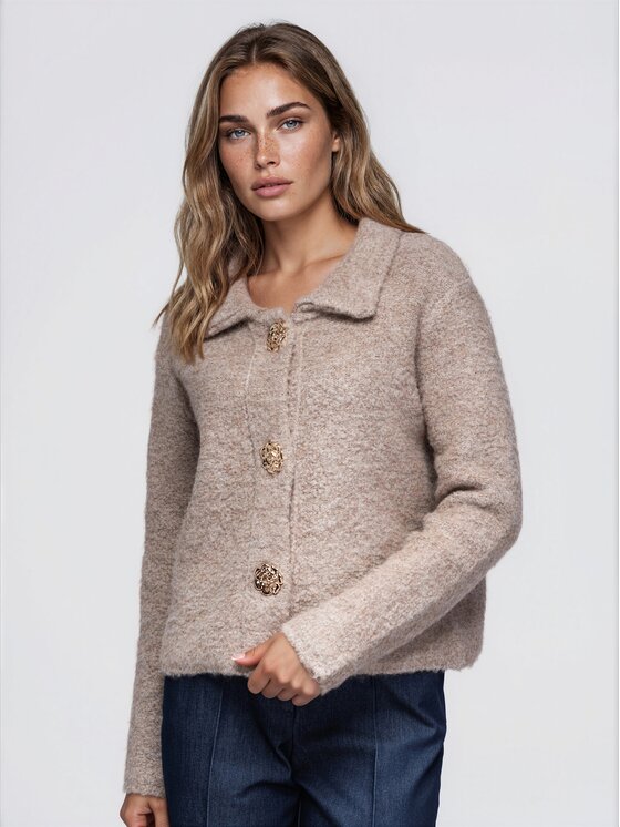 Ombre Ombre Kardigan OW-SW-E0066 Beżowy Regular Fit