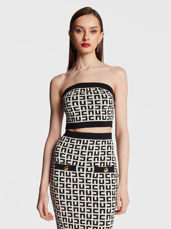 Elisabetta Franchi Top TK-61Z-31E2-V190 Écru Slim Fit clasice imagine noua