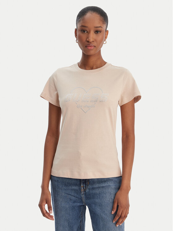 Guess Guess Tricou V5GI10 K9RM1 Bej Regular Fit
