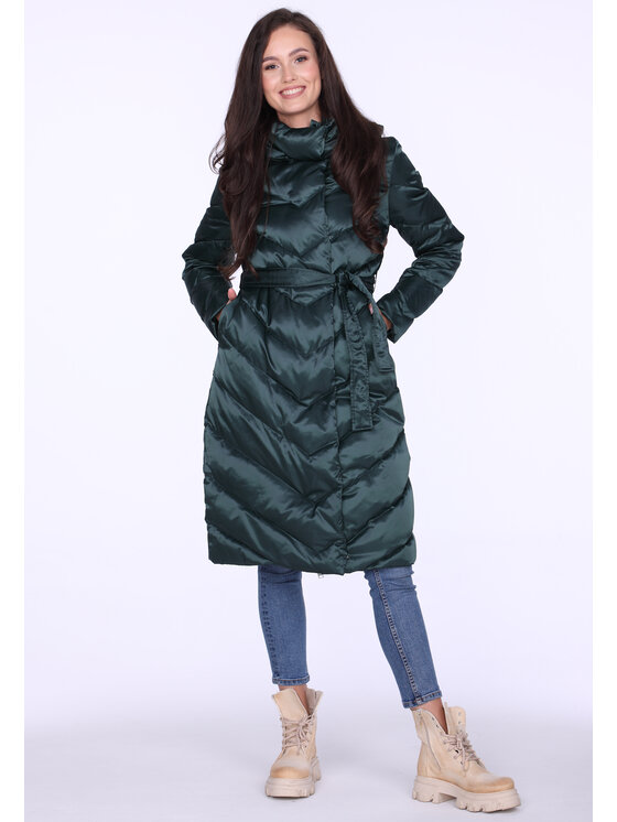 Perso Perso Zimný kabát wiązany puchowy Zelená Slim Fit
