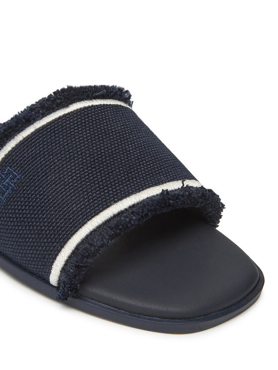 Tommy Hilfiger Tommy Hilfiger Klapki Fringe Canvas Flat Sandal FW0FW08908 Granatowy