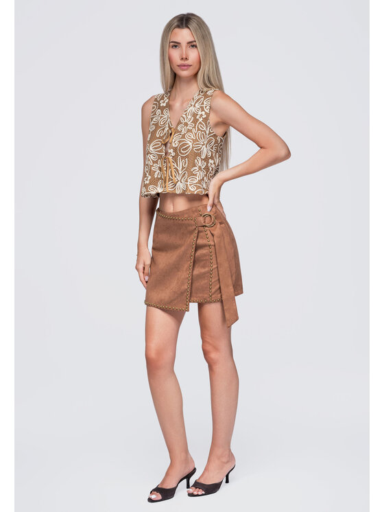 Ombre Ombre Spódnica mini OW-GL-E0023 Brązowy jasny Slim Fit