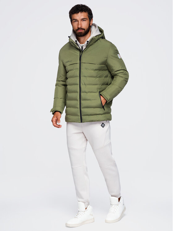 Ombre Ombre Kurtka zimowa OM-JAHP-0305 Zielony Regular Fit