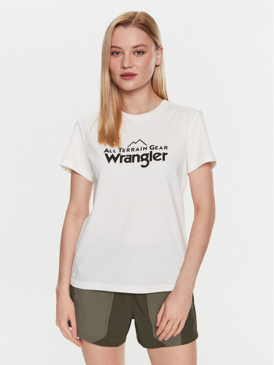 Wrangler T-krekls Logo Tee WC5FGEM22 112326341 Écru Regular Fit