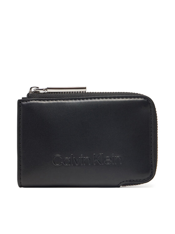 Női Női pénztárca Calvin Klein, Fekete, Embossed Logo Zip Cardholder K60K613157