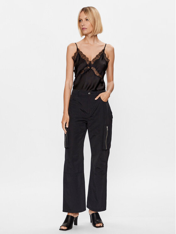 Herskind Herskind Kalhoty z materiálu Tilly 4851798 Černá Oversize