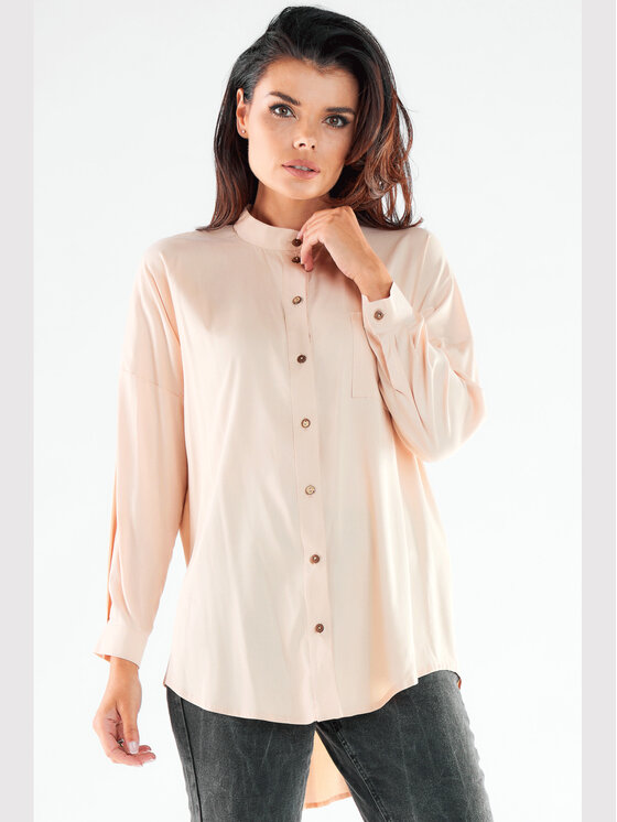 Awama Awama Koszula A525 Beżowy Basic Fit