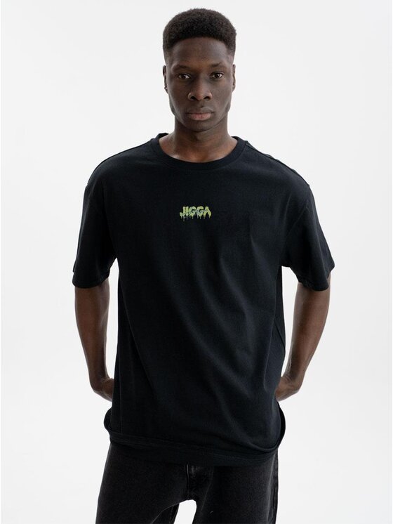 Jigga Wear Jigga Wear T-Shirt Koszulka Z Krótkim Rękawem Oversize Męska Czarna / Zielona Jigga Wear Back Melt 2XL Czarny Oversize